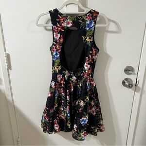 Aqua Floral Sleeveless with Mini Dress Backless Detail